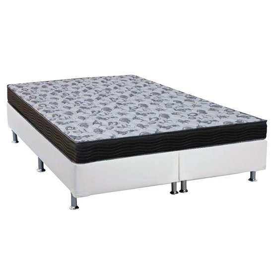 Cama Box Queen: Colchão Espuma D33 Ortobom /EP Anatômico Fort Tech ISO 100 + Base CRC Suede White(158x198)