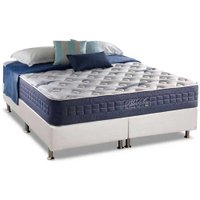 Cama Box Queen: Colchão Molas Anjos MasterPocket Ensacadas Blue Sea + Base CRC Courano White(158x198)