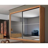 Guarda Roupa Casal Verona Plus c/4 Gavetas e 2 Portas de Correr c/2 Espelhos Peroba - Europa