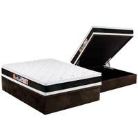 Conjunto Box Baú Casal: Colchão Espuma Castor D45 Black e White Air Double Face + Base CRC Suede Brown(138x188)