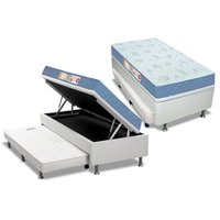 Cama Box Baú c/Auxiliar Solteiro: Colchão Espuma Castor D45 Sleep Max + Base CRC Courano White(88x188)