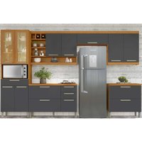 Cozinha Completa Burguesa Premium 6 Peças ( 3 Armários + 2 Balcões + 1 Paneleiro) C6P57 Freijo/Grafite - Nesher