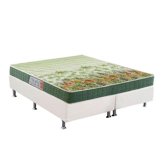 Cama Box Queen: Colchão Espuma Anjos D28/EP Anatômico Pantanal + Base CRC Courano White(158x198)