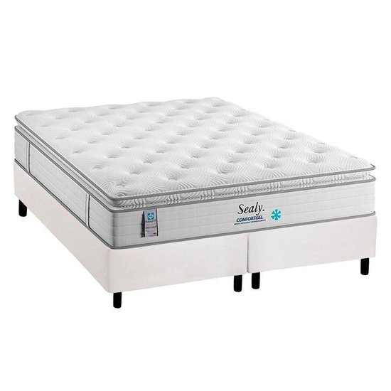 Cama Box Queen: Colchão Molas Plumatex MasterPocket Ensacadas Confortgel + Base CRC Courano White(158x198)