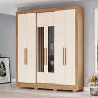 Guarda Roupa Casal 6 Portas 3 Gavetas com Espelho B366 Nature/Off White - Briz