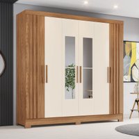 Guarda Roupa Casal 6 Portas 3 Gavetas com Espelho B367 Nature/Off White - Briz