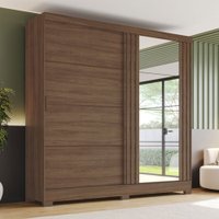 Guarda-Roupa Casal 2 Portas 3 Gavetas com Espelho B352 Castanho - Briz