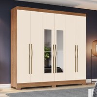 Guarda-Roupa Casal 6 Portas e 2 Gavetas com Espelho B368 Nature/Off White - Briz