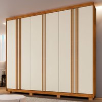 Guarda-Roupa Casal Singapura 6 Portas 4 Gavetas Ripado Off White/Cinamomo - Pnr Móveis