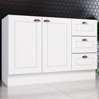 Armário de Cozinha Compacta para Pia 120 Cm Americana 2 Portas 3 Gavetas 100% Mdf Branco Hp - Pnr Móveis