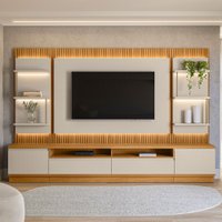 Rack com Painel para TV Até 70 Polegadas São Paulo 2 Portas 2 Gavetas Ripado com Led Tauari/Off White Fosco - Linea