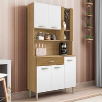 Armário de Cozinha Golden 6 Portas 1 Gaveta com Vidro Ripado 3D Freijó/Supremo - Kits Paraná