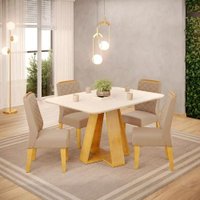 Conjunto Sala de Jantar 4 Cadeiras Tampo de Vidro DJ Móveis Kiara Cedro Lidia Veludo Kraft