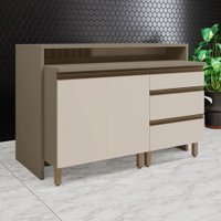 Bancada de Cozinha Kit Ilha Gourmet Connect 2 Portas 3 Gavetas Ripado Duna/Cristal - Henn