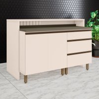 Bancada de Cozinha Kit Ilha Gourmet Connect 2 Portas 3 Gavetas Ripado Duna/Off White - Henn
