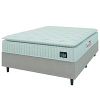 Cama Box Casal Colchão Espuma D45 Lazio Pillow Top 138x188x62cm Suede Branco/Bege Hellen
