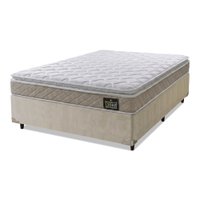 Cama Box Casal Queen Colchão Espuma D33 Pillow Top Millenium 158x198x57cm Suede Bege/Branco Hellen