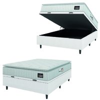 Cama Box Baú Casal Colchão Espuma D33 Pillow Top Van Gogh 138x188x65cm Branco Hellen - Suporta Até 120 Kg Por Pessoa