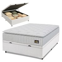 Cama Box Baú Casal Colchão Espuma D33 Pillow Top Van Gogh 138x188x65cm Branco Hellen - Suporta Até 120 Kg Por Pessoa