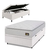 Cama Box Baú Solteiro Colchão Espuma D33 Pillow Top Van Gogh 88x188x65cm Branco Hellen - Suporta Até 120 Kg Por Pessoa