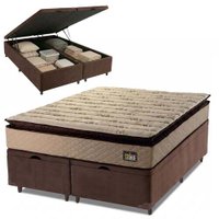 Cama Box Baú Casal Queen Colchão Espuma D33 Pillow Top Van Gogh 158x198x70cm Suede Marrom Hellen
