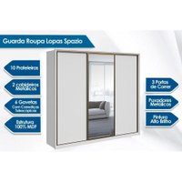 Guarda Roupa 3 Portas  de Correr e 6 Gavetas c/ Espelho Spazio Branco - Lopas