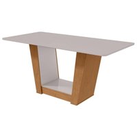 Mesa de Sala Jantar Apogeu Plus c/Tampo Madeirado Vidro 170x90cm Rovere/Amêndoa/Off White - Lopas