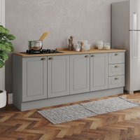 Cozinha Compacta Americana 4 Portas 3 Gavetas 100% Mdf Cinza/Nature Ce760 - Henn