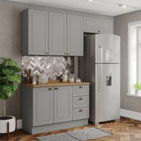 Cozinha Compacta Americana 6 Portas 3 Gavetas 100% Mdf Cinza/Nature - Henn