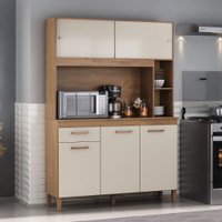 Cozinha Compacta Ceara 5 Portas 1 Gaveta Canelato Rustico/Natura Off White - Atualle Móveis Bege