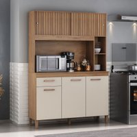 Cozinha Compacta Ceara 5 Portas 1 Gaveta Canelato Rustico/Natura Off White - Atualle Móveis Marrom Claro