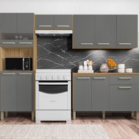 Cozinha Compacta Versalhes 12 Portas 1 Gaveta com Vidro Freijo/Gris - Kits Paraná