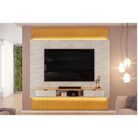 Painel Home p/ TV até 85 Polegadas Hit 2290 100% MDF Extensível c/ Led de 240 a 290cm Cedro/Quartzo - DJ Móveis