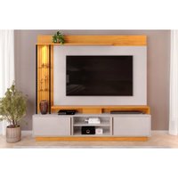 Home p/ TV até 70 Polegadas Martino c/ Prateleira Nichos e Rodapé 200x185cm Cedro/Bali - DJ Móveis