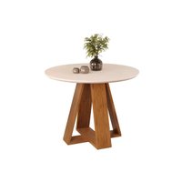 Mesa de Sala Jantar Celeste c/ Tampo Madeirado Vidro Redondo 103x103cm Freijó/Off White - DJ Móveis