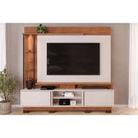 Home p/ TV até 70 Polegadas Martino c/ Prateleira Nichos e Pés 200x190cm Freijó/Off White - DJ Móveis