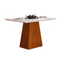 Mesa de Sala Jantar Dulce c/ Tampo Madeirado Vidro Reto 120x90cm Cedro/Off White - DJ Móveis