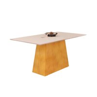 Mesa de Sala Jantar Dulce c/ Tampo Madeirado Vidro Reto 180x90cm Cedro/Off White - DJ Móveis