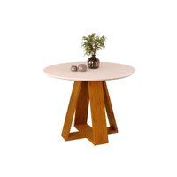 Mesa de Sala Jantar Celeste c/ Tampo Madeirado Vidro Redondo 103x103cm Cedro/Off White - DJ Móveis