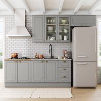 Cozinha Completa Americana 8 Portas 3 Gavetas com Vidro 100% Mdf  Cinza - Henn