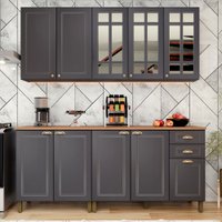 Cozinha Completa Firenze 10 Portas 2 Gavetas com Vidro Chumbo - Indekes
