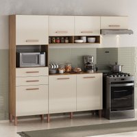 Cozinha Completa Fortaleza 7 Portas 2 Gavetas Canelato Rustico/Natura/Off White - Atualle Móveis