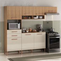 Cozinha Completa Fortaleza 7 Portas 2 Gavetas Ripado 3d Canelato Rustico/Natura/Off White - Atualle Móveis