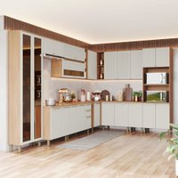 Cozinha Completa Requinte 22 Portas 2 Gavetas Ripado com Vidro Nature/Areia - Henn Bege
