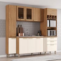 Cozinha Compacta 10 Portas 2 Gavetas para 2 Fornos B125 Nature com Off White