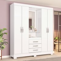 Guarda Roupa Casal 4 Portas Com Espelho 3 Gavetas Ryan Casa 812 Branco
