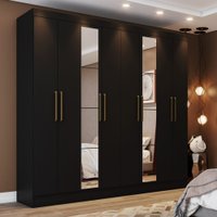 Guarda Roupa Casal 8 Portas 4 Gavetas com Espelho Lara Casa 812 Preto HP