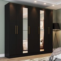 Guarda Roupa Casal 8 Portas 4 Gavetas com Espelho Nevi Casa 812 Nature Com Off White