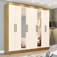 Guarda Roupa Casal 8 Portas 4 Gavetas com Espelho Nevi Casa 812 Nature Com Off White