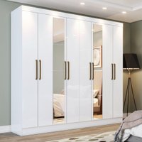 Guarda Roupa Casal 8 Portas 4 Gavetas com Espelho Nevi Casa 812 Nature Com Off White